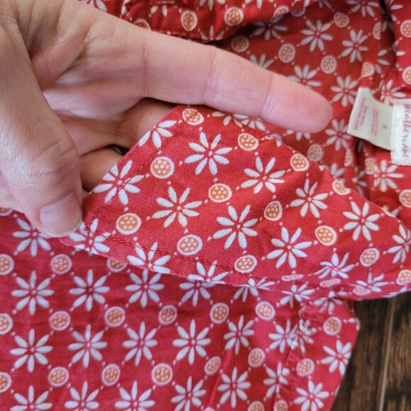 Weathervane Red Retro 100% Cotton Floral Button Front Blouse Shirt Cap Sleeve - Picture 3 of 6